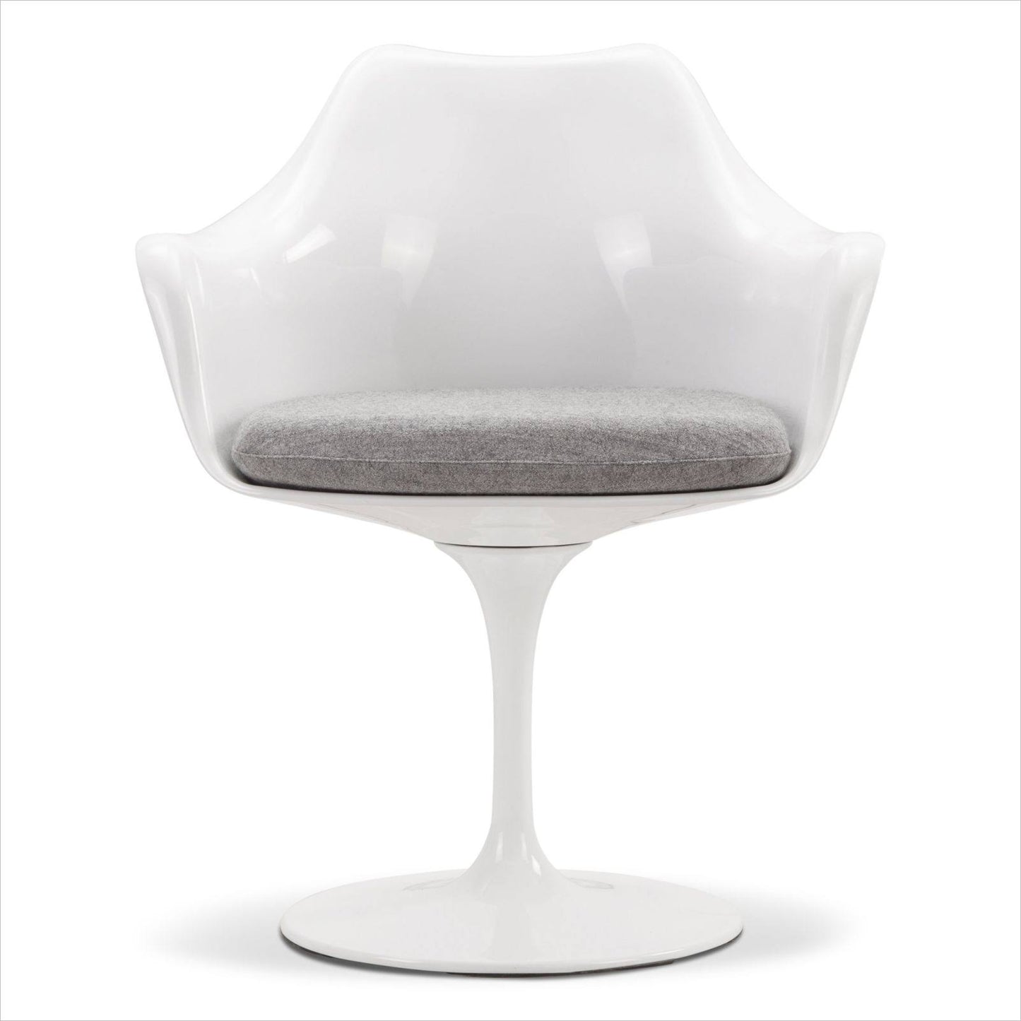 Tulip Chair, Light Gray Cashmere Wool,, White Plastic Shell/Alu Base, Inspired By Eero Saarinen