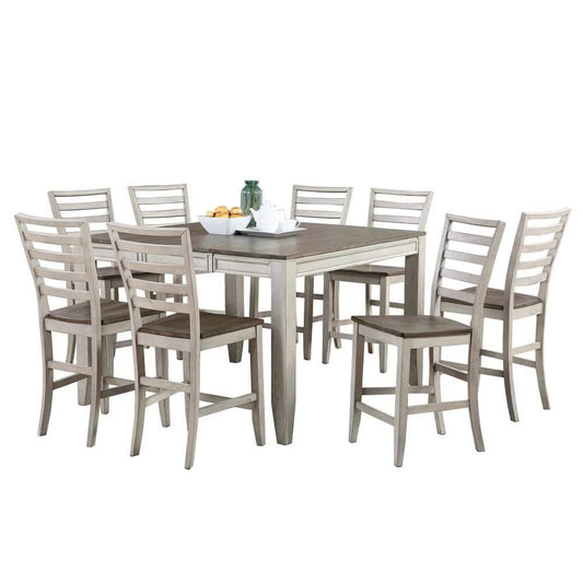 9-Piece 2-Tone Smoky Alabaster And Smoky Honey Finish Counter Dining Set