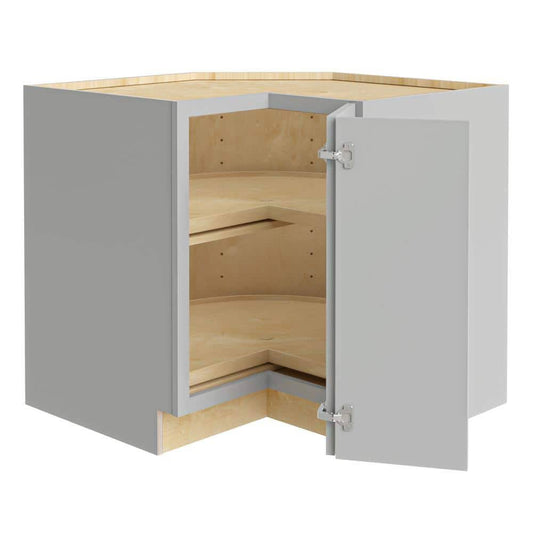 Veiled Gray Plywood Shaker Assembled Lazy Suzan Corner Kitchen Cabinet Sft Cl R 24 In D X 34.5 In H