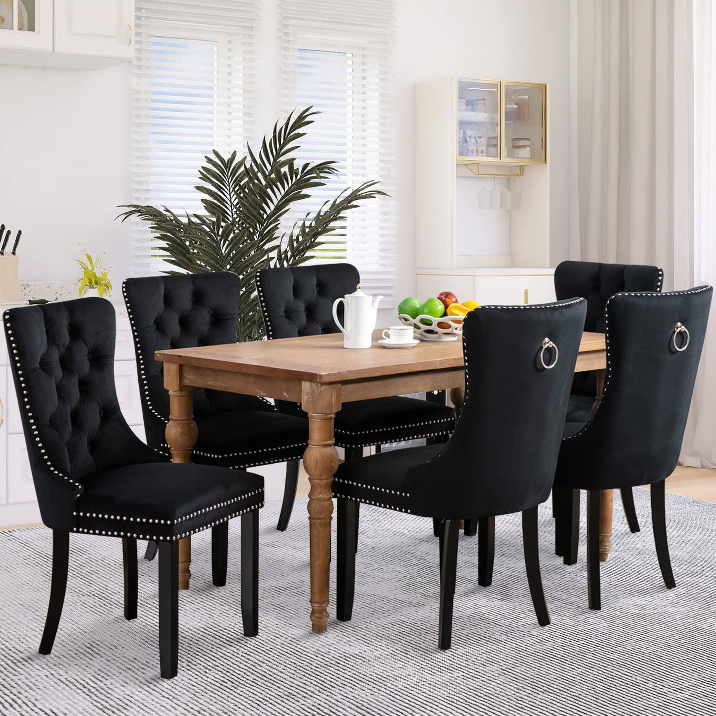 Velvet Dining Chairs Set Tall Back Side Chair Modern Upholstered High-End Tufted Side Chair With Button Back Ring