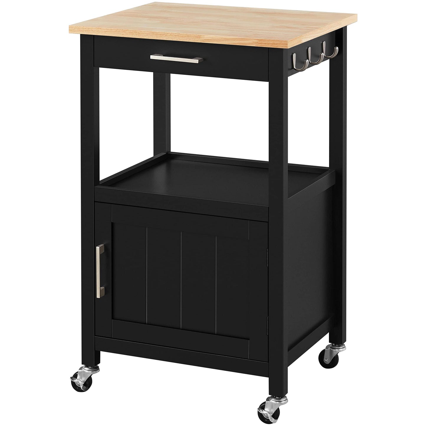 Small Kitchen Island On Wheels With Wood Top And Drawer, Trolley Cart With Open Shelf And Storage Cabinet For Dining Room, 22x18x35 Inches