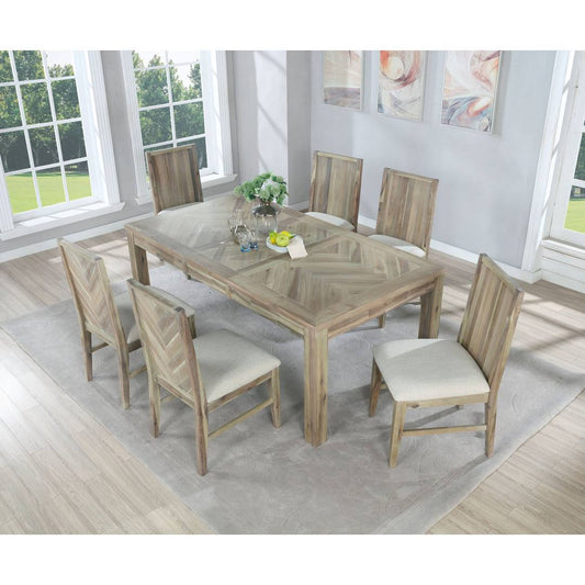 7pc Dana Point Solid Wood Dining Set With Chevron Design Vilo Home Inc.