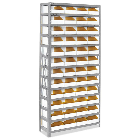 Shelf Bin Organizer 36 X 12 X 75 With 8 X 12 X 4 1/2 White Corrugated Bins