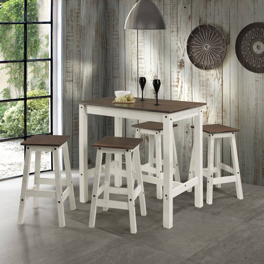 4 Person Counter Height Pine Solid Wood Dining Set