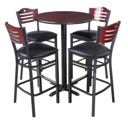 Table & Seating 30 Round Reversible Cherry / Black Bar Height Dining Set With Mahogany Bistro Chair And Padded Seat