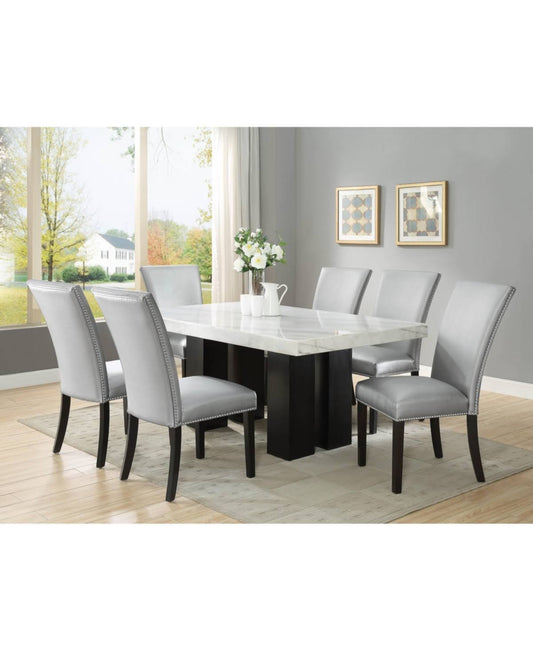 70 Rectangle Dining Table And Silver Dining Chair 7-Piece Set