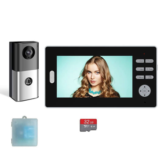 Video Doorbell Intercom With Monitor System,Non Wifi Doorbell 1080p Hd Camera With 7 Inch Screen Support Unlock