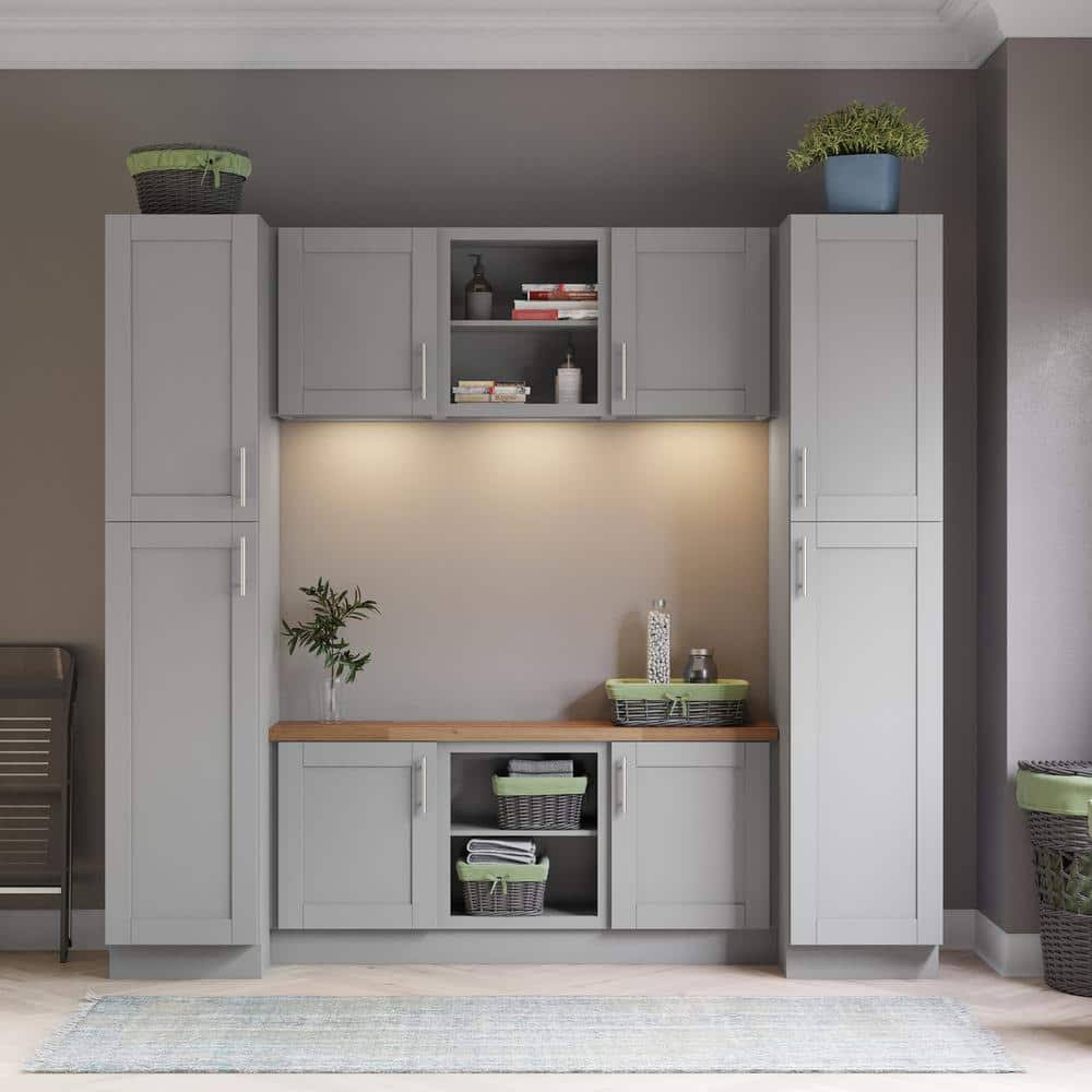 Vesuvius Gray Plywood Shaker Ready To Assemble Base Kitchen Cabinet Mudroom Sft Cls 96 In W X 24 In D X 90 In H