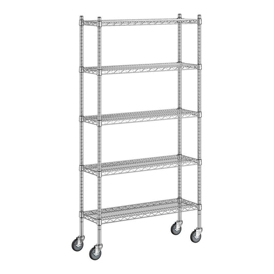 12 X 36 X 70 Nsf Chrome Mobile Wire Shelving Starter Kit With 5 Shelves