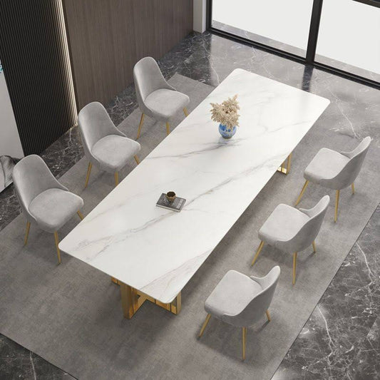 Style Dining Table Sintered Stone Rectangle Table For Dining Room - White-Gold 47.2l X 23.6w X 29.5h Without Chairs