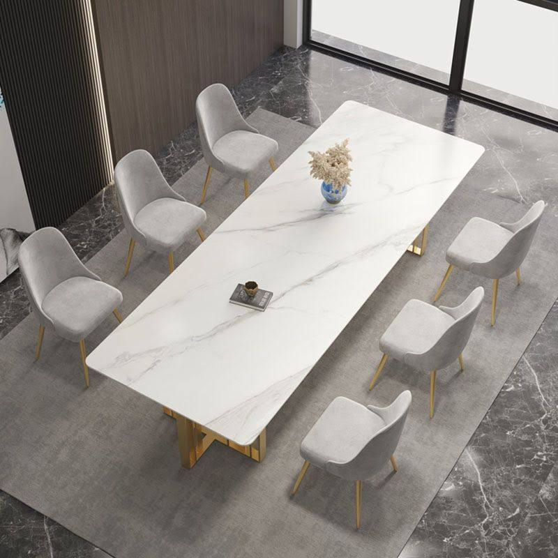 Style Dining Table Sintered Stone Rectangle Table For Dining Room - White-Gold 94.5l X 35.4w X 29.5h Without Chairs