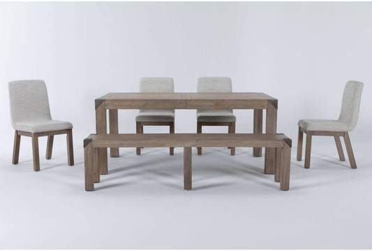 With Bench And Upholstered Chairs Set For 6 Rustic