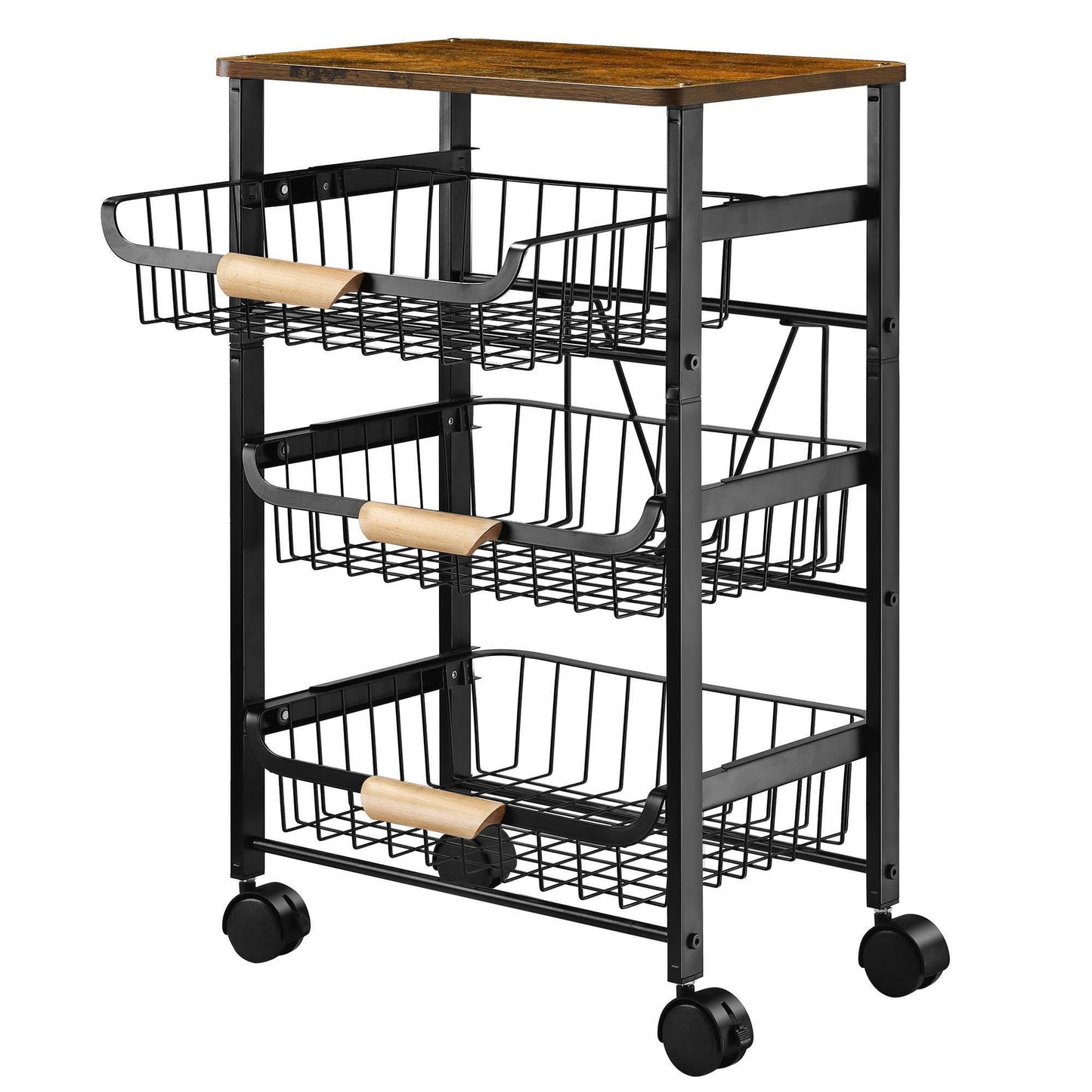 4 Tier Storage Cart With Mesh Basket Black