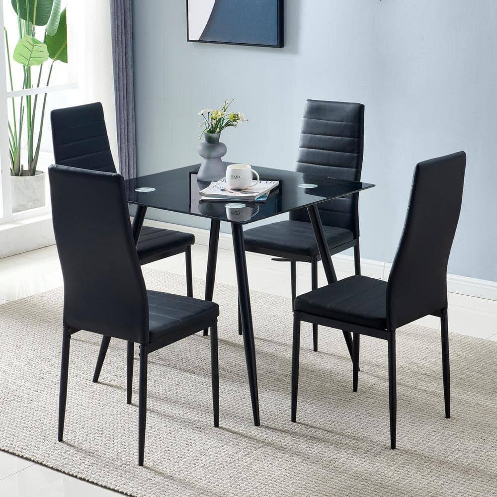 5 Piece Tempered Glass Table Dining Set With 4 High Back Chairs