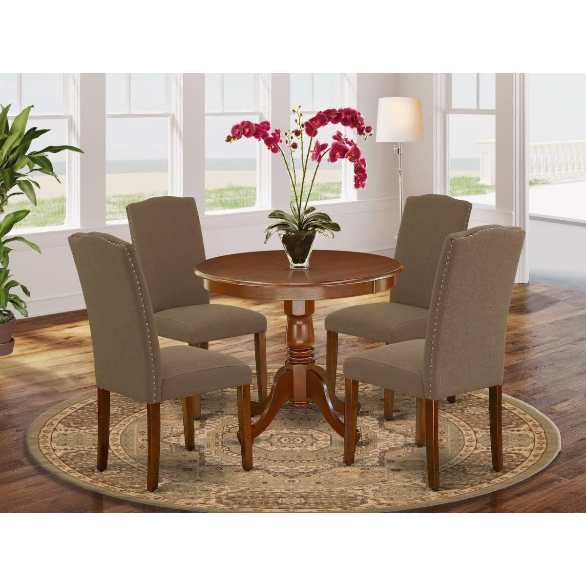 5 Piece Solid Wood Rubberwood Dining Set  Table