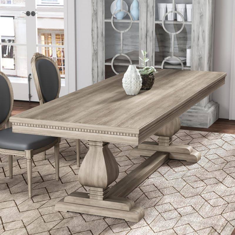 Solid Wood Dining Table Rectangle Kitchen Table With Trestle Base - Grey 63l X 27.6w X 29.5h Without Chairs