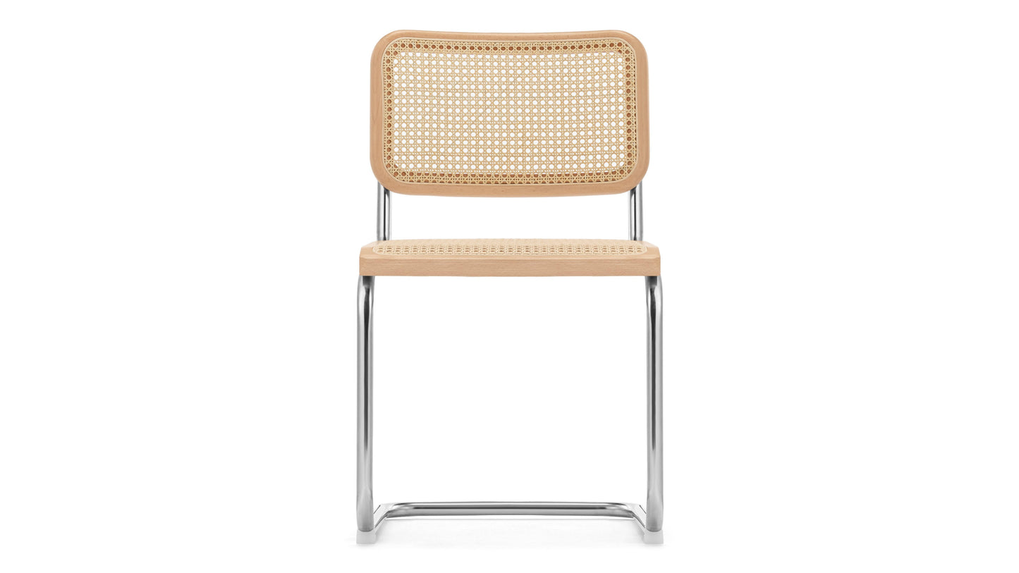 Style Chair Inspired By Marcel Breuer, Natural Rattan Seat/Chrome Frame