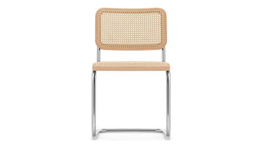 Style Chair Inspired By Marcel Breuer, Natural Rattan Seat/Chrome Frame