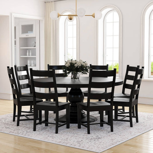 72 Round Black Dining Room Table Set For 8 | Nottingham Collection