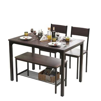 17 Stories Lugenbeel 4-Person Dining Table Set 2 Chairs With Backrest,2-Person Bench With Storage Rack Table