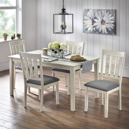 Solid Wood Dining Set  Color White Fabric