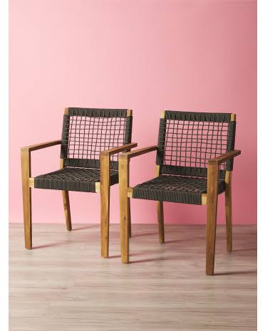 2-Pack Rope And Acacia Wood Dining Chairs