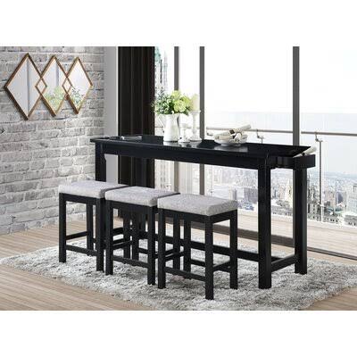 4 Piece Counter Height Dining Set Red Barrel Studio Table Color: Black, Chair Color: Black