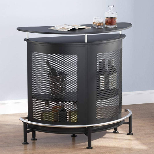 Unit With Metal Mesh Front, Home Liquor Bar Table With Storage And Footrest