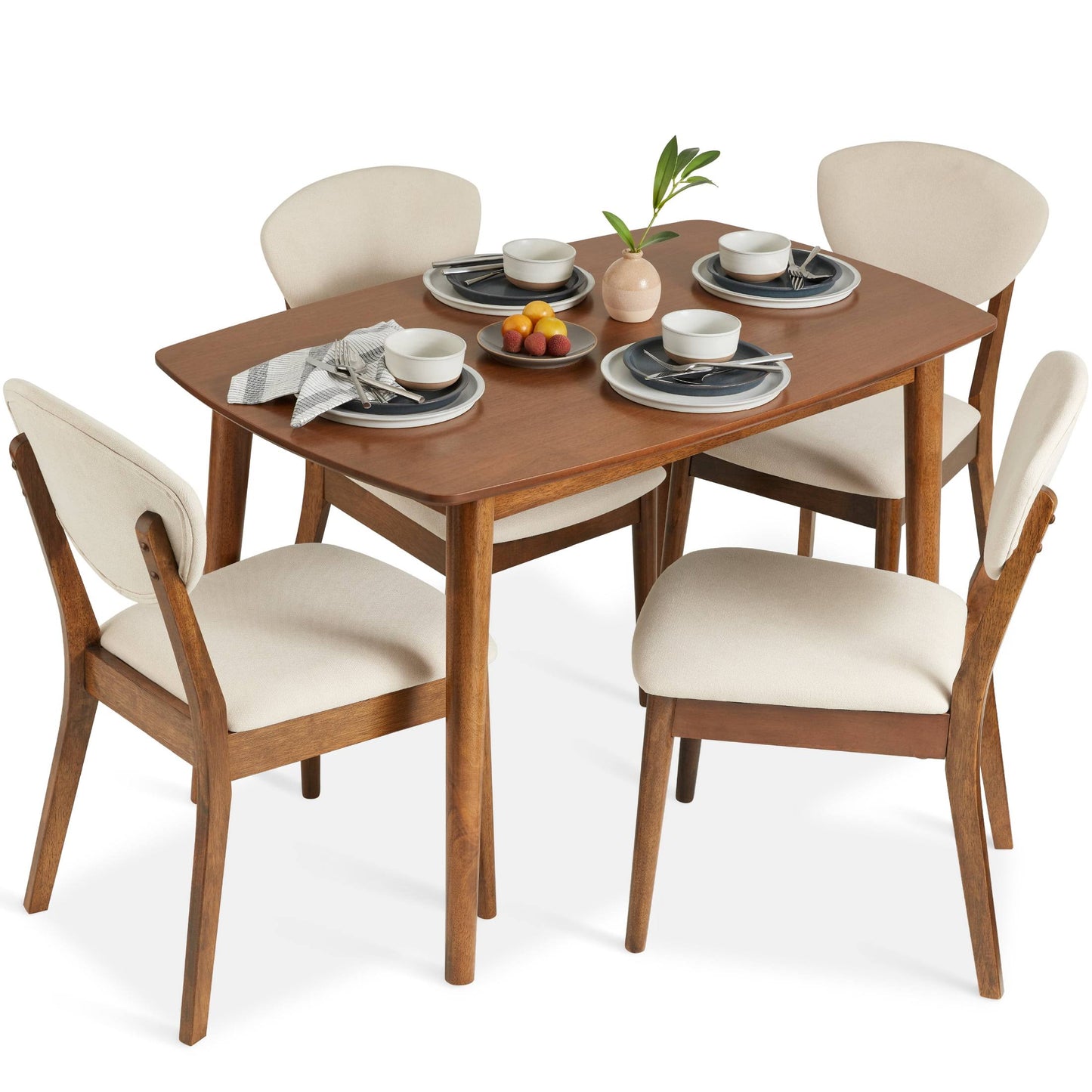 5-Piece Compact Wooden Mid-Century Modern Dining Set W/ 4 Chairs