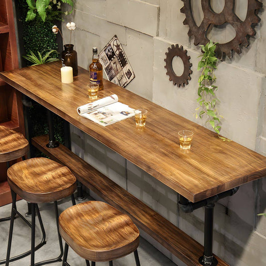 Style Rectangle Bar Table Solid Wood Milk Tea Shop Casual Bar Table - 47.2l X 15.7w X 41.3h Without Chairs