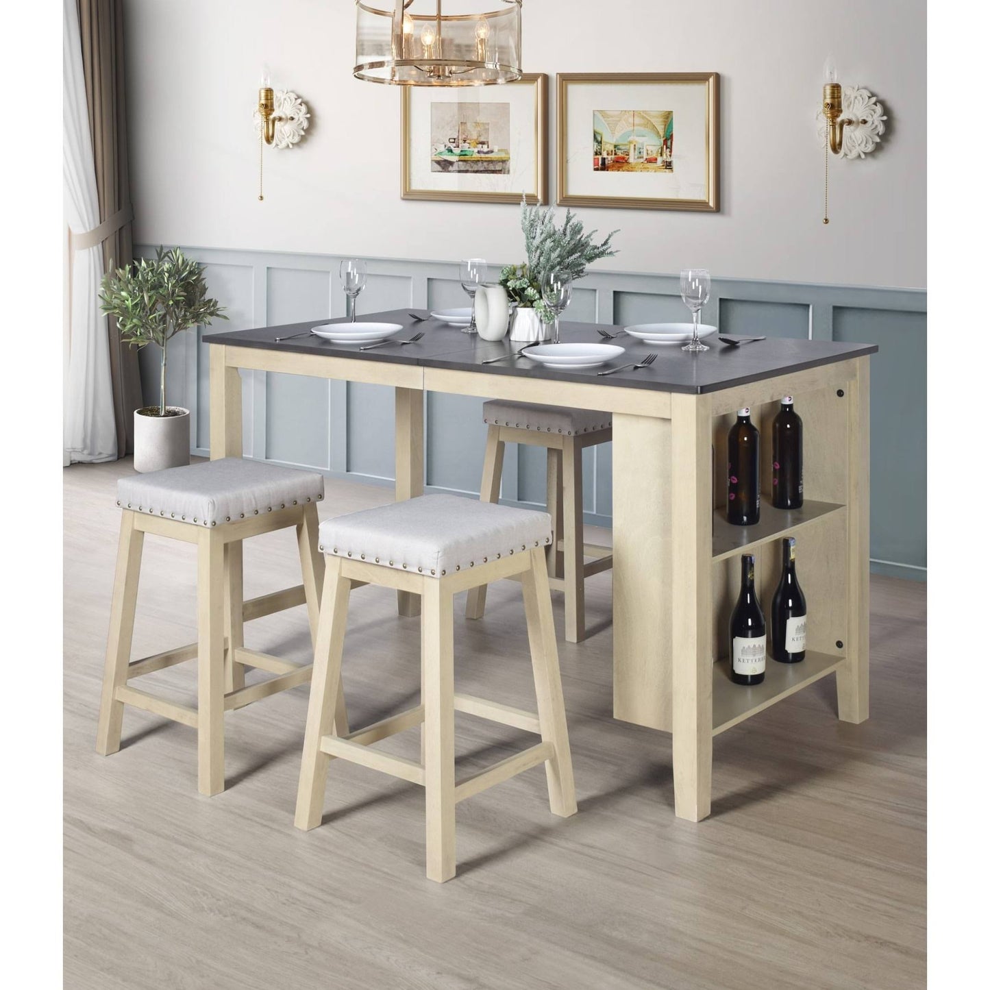 5-Piece Counter Height Dining Table And Chair - 4 Chairs Only - Taupe, Antique Grey/ Warm Grey