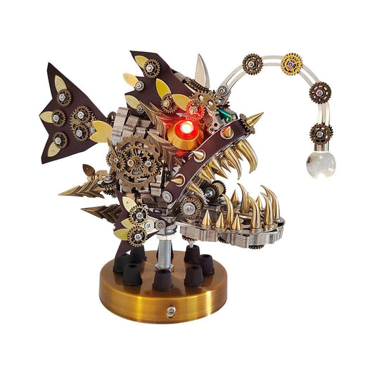 3d Metal Steampunk Craft Puzzle Mechanical Anglefish Model Diy Assembly With Luminous Bulb Creative Gift-1064pcs+