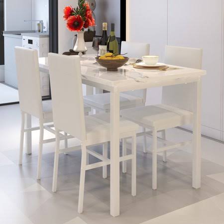 5 Piece Kitchen Dining Table And Chair Set Dining Room Table Set With Faux Marble Table Pu Leather Padded Chairs