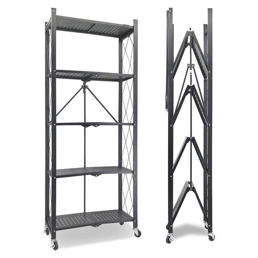 5-Tier Black Foldable Metal Rack Storage Shelving Unit