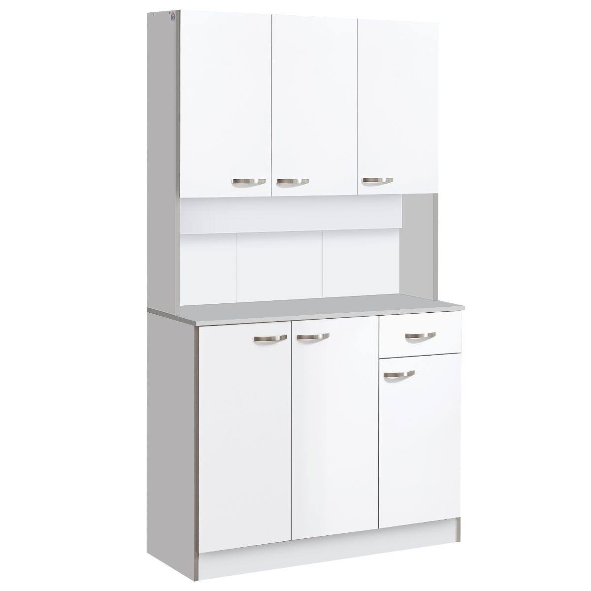 71 Contemporary Freestanding Kitchen Buffet Hutch Cabinet With Server And Storage - White And Grey