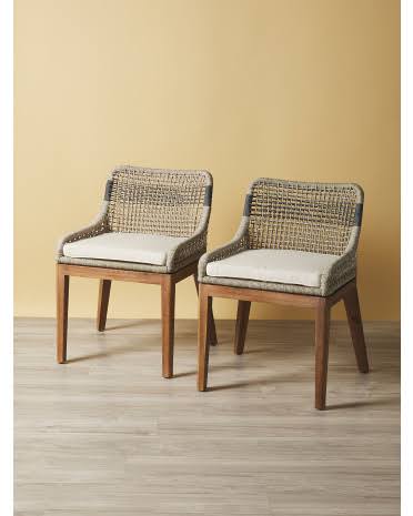 2-Pack Stripe Back Woven Rope Dining Chairs