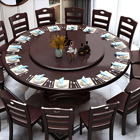 Solid Wood Dining Table Round Dinner Table For Dining Room - Without Chairs Black/ Brown 55.1l X 55.1w X 29.1h