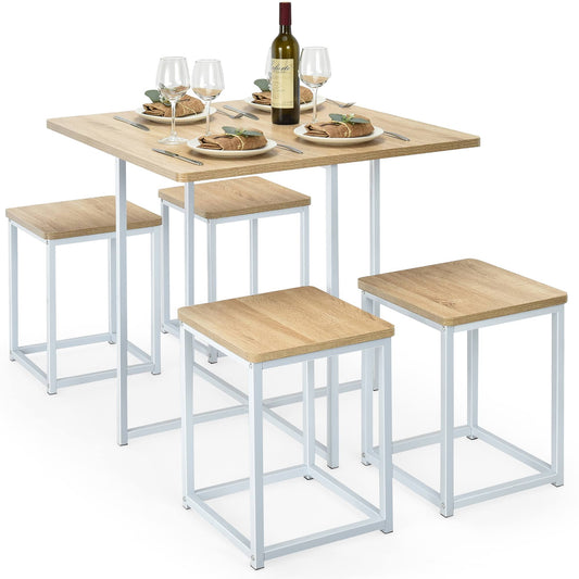 5pcs Dining Set Compact Dining Table&4 Stools Metal Frame