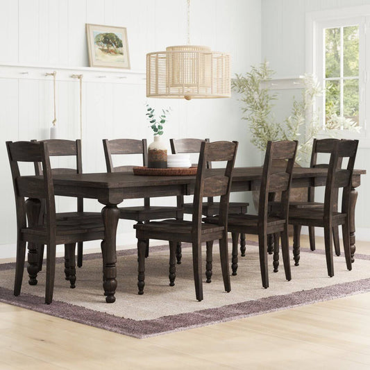 8 Person Extendable Pine Solid Wood Dining Set Sand & Stable