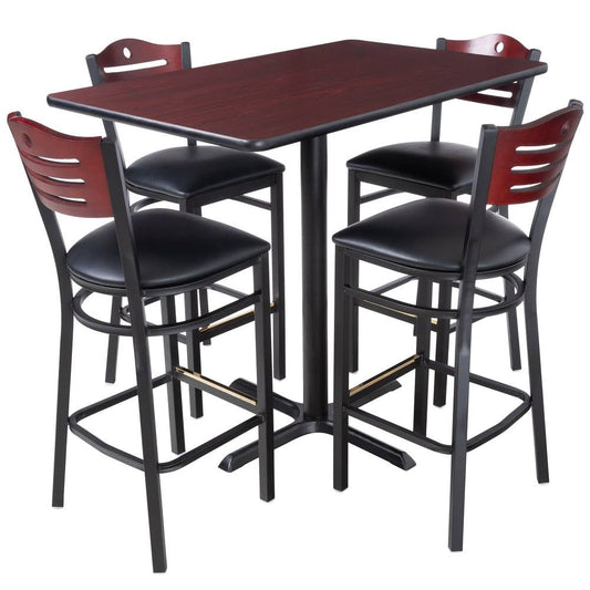 Table & Seating 30 X 48 Reversible Cherry / Black Bar Height Dining Set With Mahogany Bistro Chair And Padded Seat