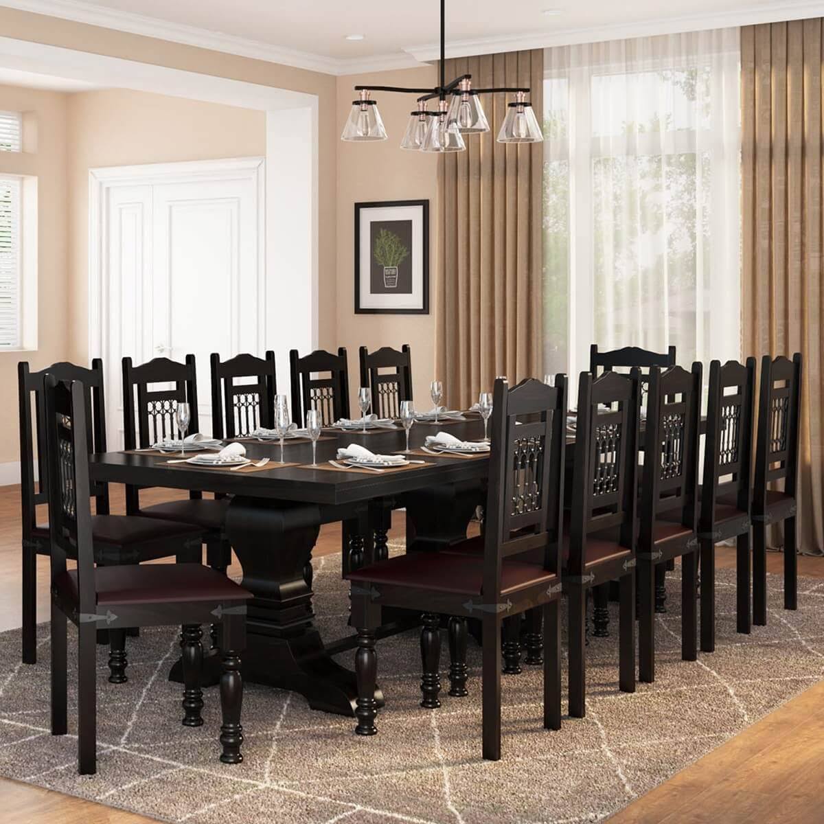 Traditional Solid Rosewood Pedestal Dining Table Set For 12