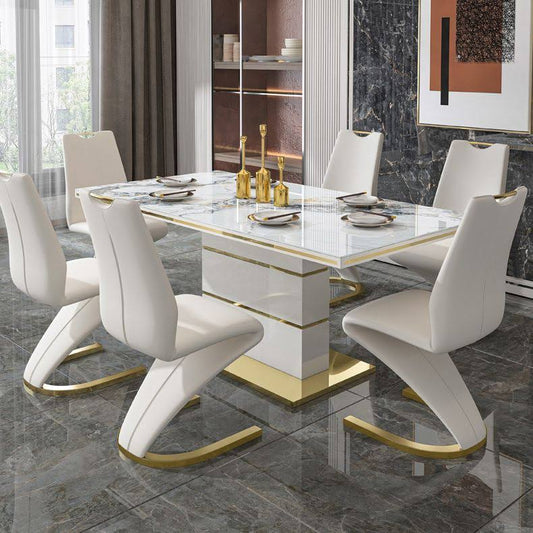 Sintered Stone Top Dining Table White Rectangle Table With Metal Pedestal Base - 55.1l X 31.5w X 29.5h Without Chairs