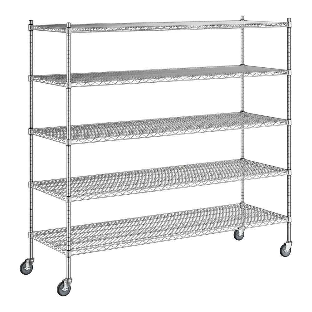 24 X 72 X 70 Nsf Chrome Mobile Wire Shelving Starter Kit With 5 Shelves