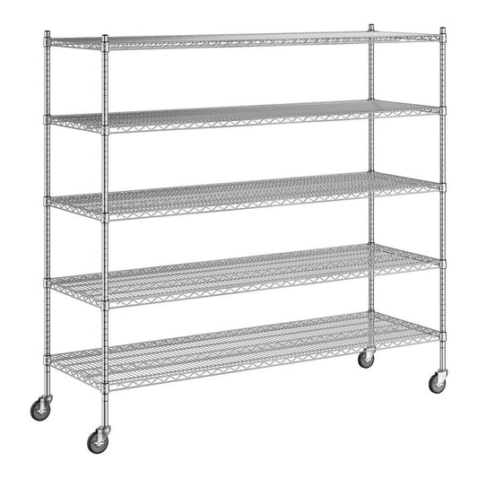 24 X 72 X 70 Nsf Chrome Mobile Wire Shelving Starter Kit With 5 Shelves