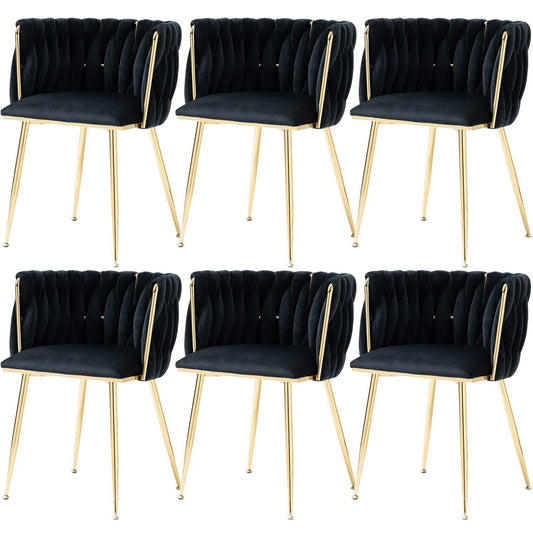 Velvet Dining Chairs Set Woven Upholstered Dining Chairs With Gold Metal Legs