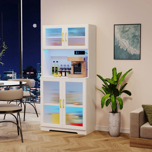 67 Kitchen Pantry With 3 Color Led And Charging Station Wade Logan Finish