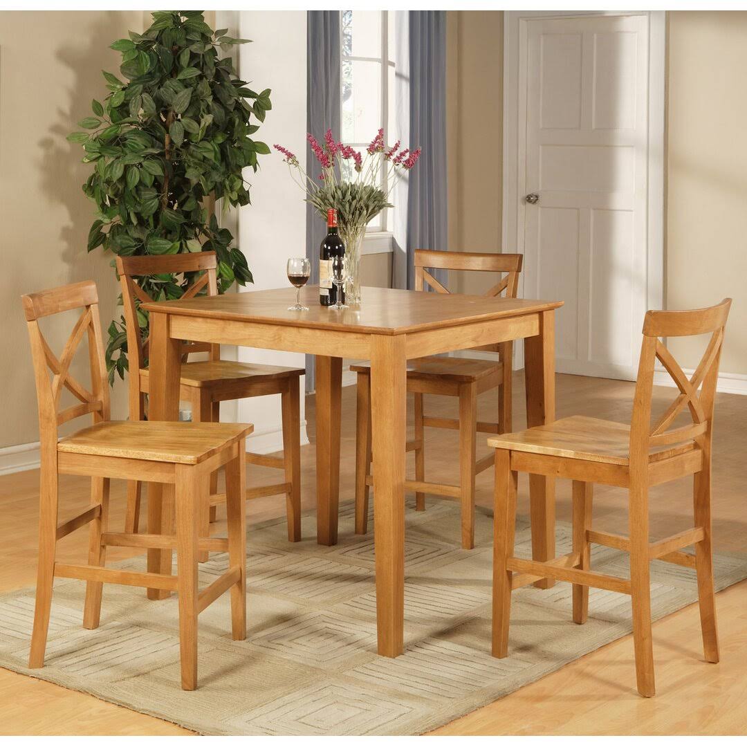 4 Person Counter Height Rubberwood Solid Wood Dining Set Highland Dunes