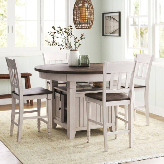 5 Piece Counter Height Pine Solid Wood Dining Set Sand & Stable