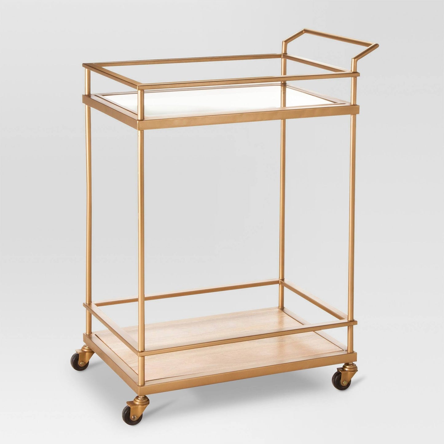 Wood & Glass Gold Finish Bar Cart