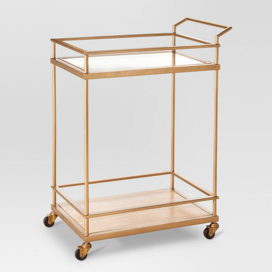 Wood & Glass Gold Finish Bar Cart